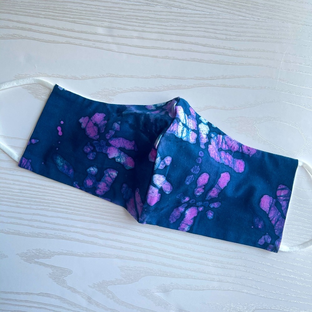 Dark Blue & Pink Batik Print Adjustable Mask, Light Weight, Breathable Masks